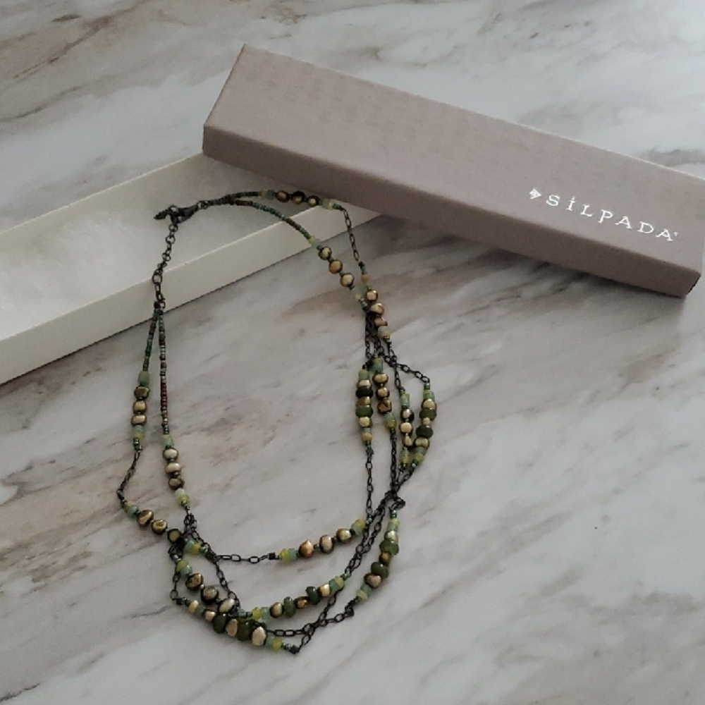 Silpada Green and Gold Layered Necklace with Beads